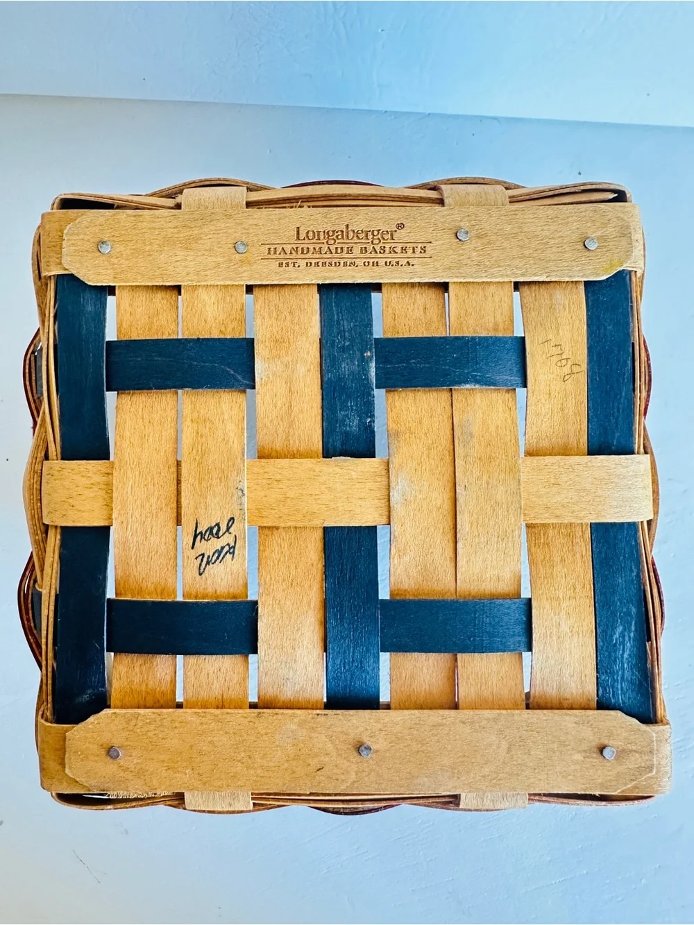 Handwoven Red & Black Accent Basket with Leather Handles